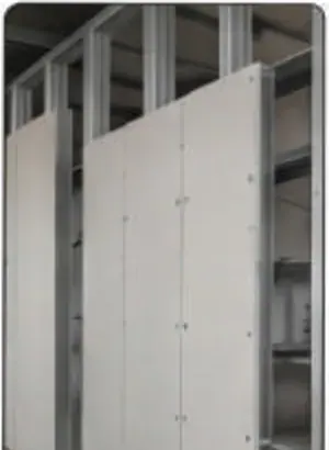 Metal stud framing with gypsum board being installed