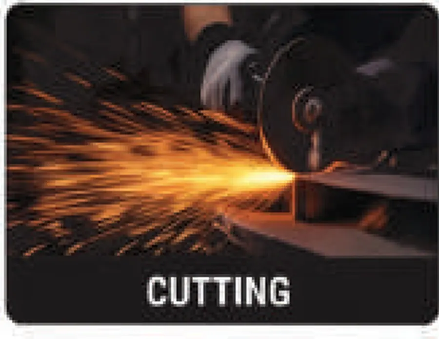 An angle grinder fitted with a cut-off wheel cutting steel, throwing sparks