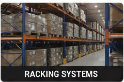 Pallet racking uprights bolted to a warehouse floor